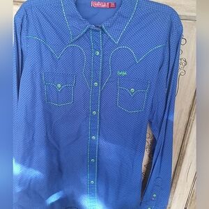 Purple Dot Women's Western Shirt with Green Stitching